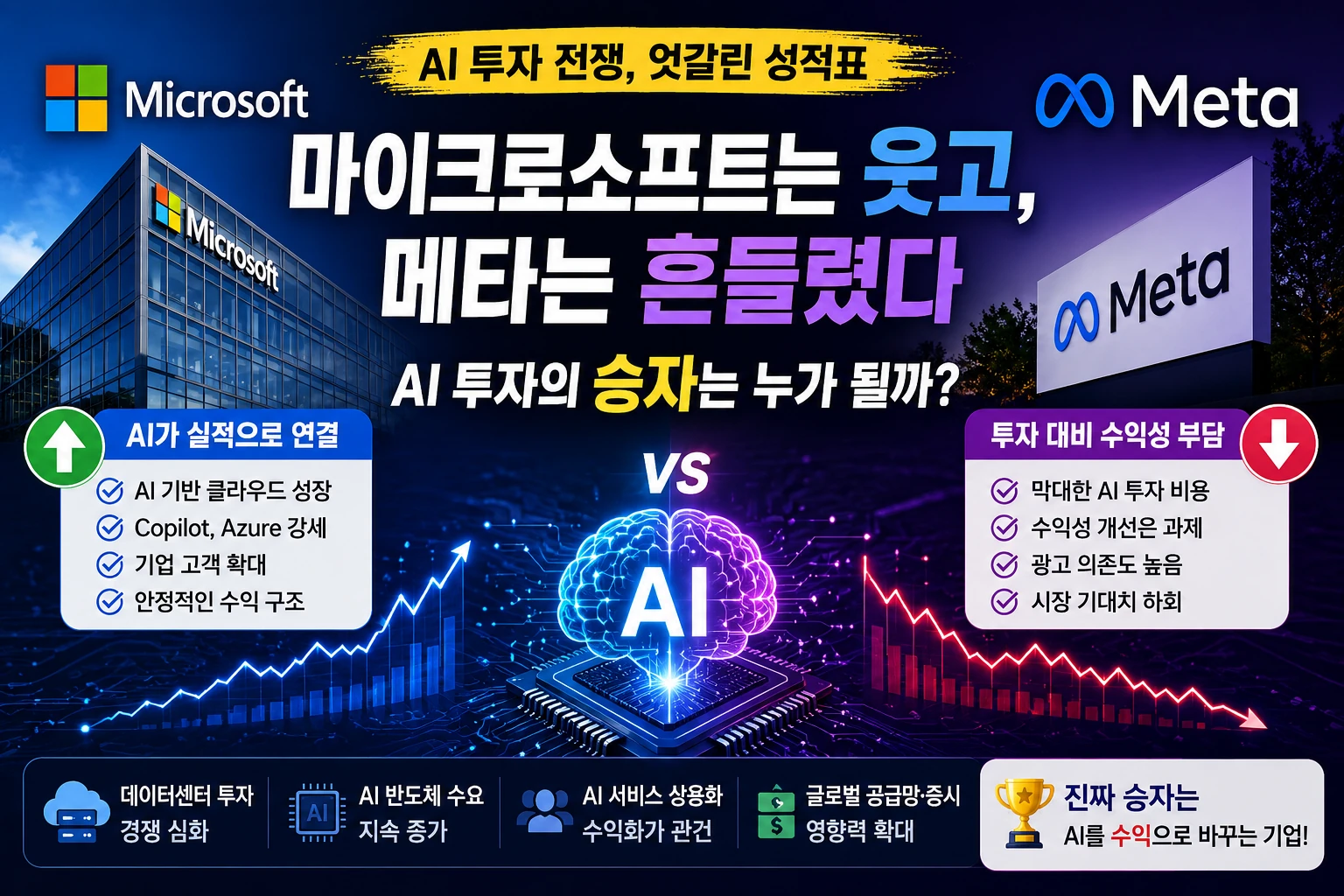 마이크로소프트는 웃고 메타는 흔들렸다…AI 투자의 승자는 누가 될까
