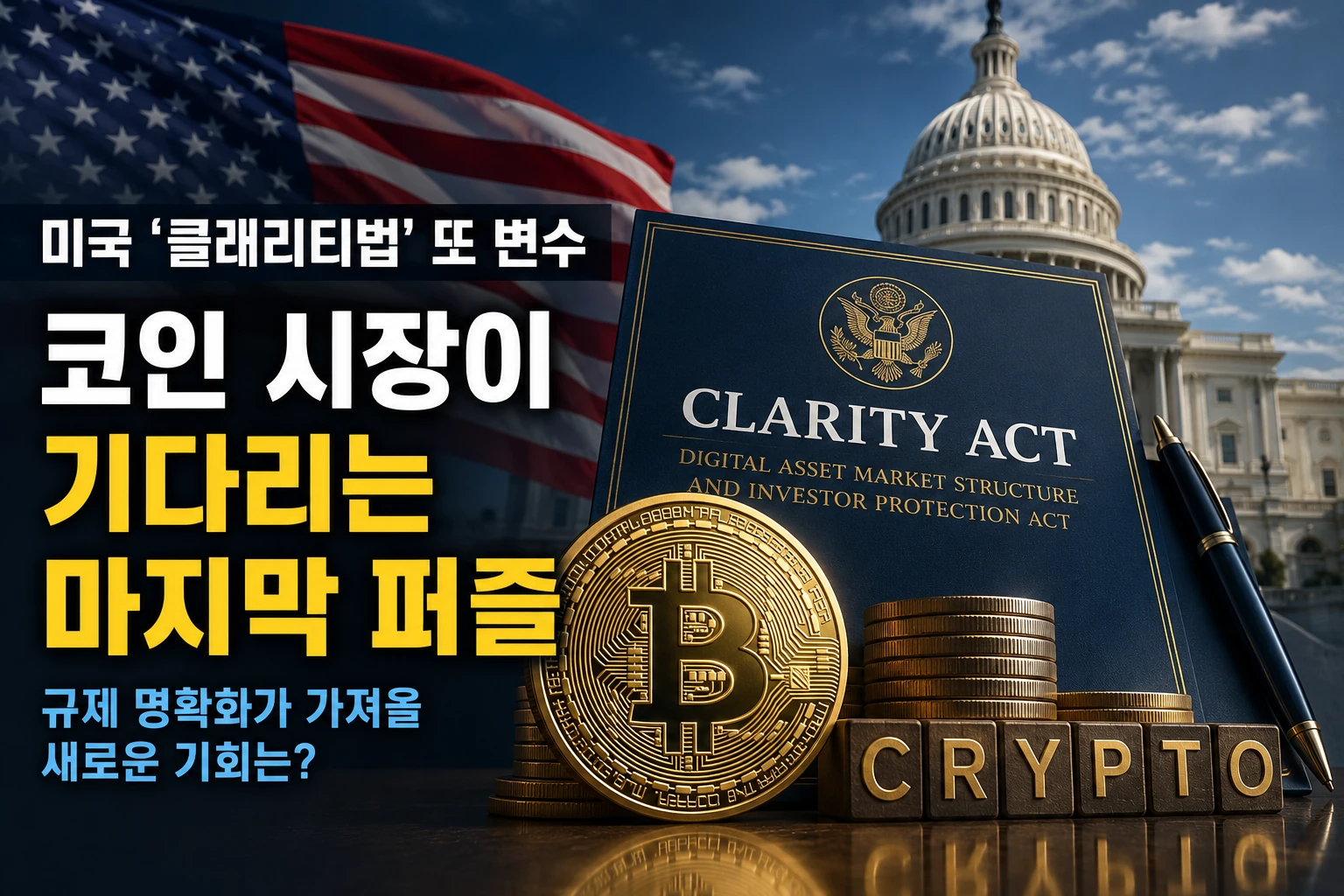 미국 ‘클래리티법’ 또 변수…코인 시장이 기다리는 마지막 퍼즐