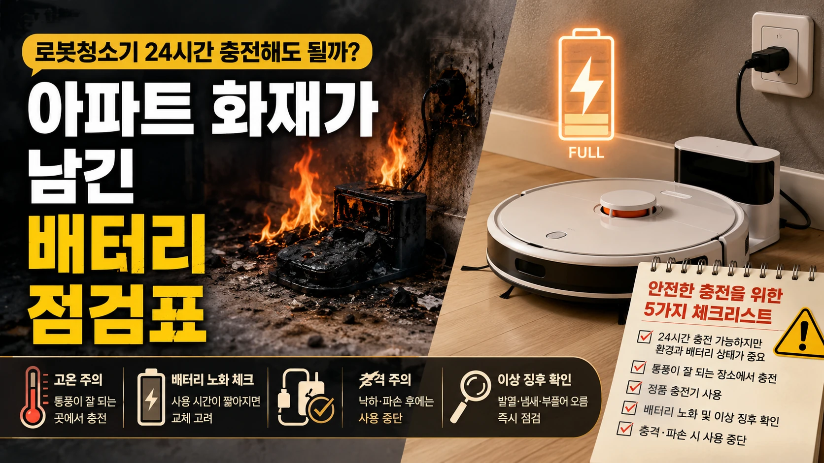 로봇청소기 24시간 충전해도 될까…아파트 화재가 남긴 배터리 점검표