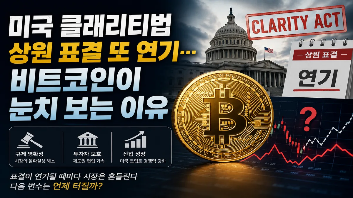 미국 클래리티법 상원 표결 또 연기…비트코인이 눈치 보는 이유